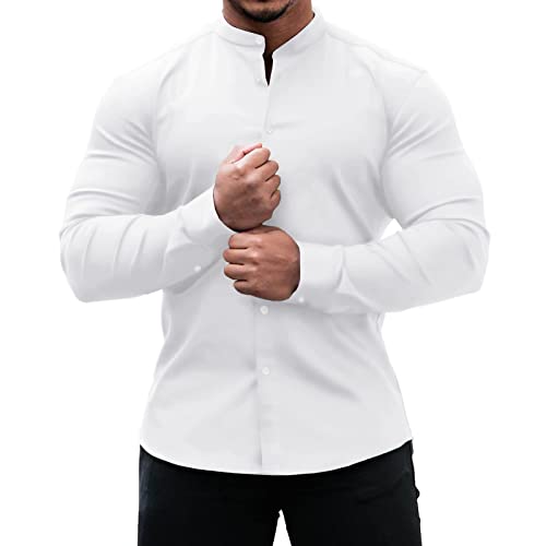 NQyIOS Herrenhemden Business Langarm Herren Hemd Langarm Hellblau ßes Hemd Bügelfrei Herren Langarm Hemden Kariert Herren Langarm Herren Hemden Kariert Langarm Herren Hemd Fit Langarm (White, XL) von NQyIOS