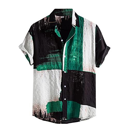 Signum Hemd Herren Langarm Herrenmode Casual Print Kurzarm Knopfhemd Umlegekragen Bluse Blumen Hemd Herren Langarm (2-Green, XL) von NQyIOS