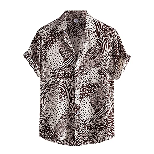 Signum Hemd Herren Langarm Herrenmode Casual Print Kurzarm Knopfhemd Umlegekragen Bluse Blumen Hemd Herren Langarm (8-Brown, L) von NQyIOS