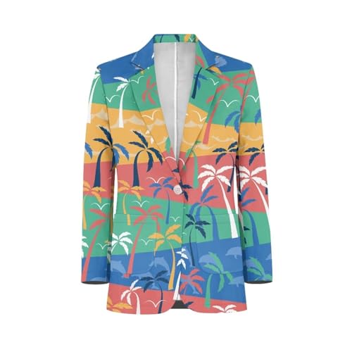 NRBEAWD Herren Casual Blazer Langarm Anzugjacken Sportmäntel One Button Business Jacke mit Tasche S-5XL, Bunte Palme, XL von NRBEAWD