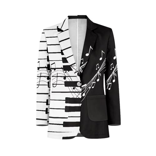 NRBEAWD Herren Casual Blazer Langarm Anzugjacken Sportmäntel One Button Business Jacke mit Tasche S-5XL, Klavier-Musiknote, 3XL von NRBEAWD
