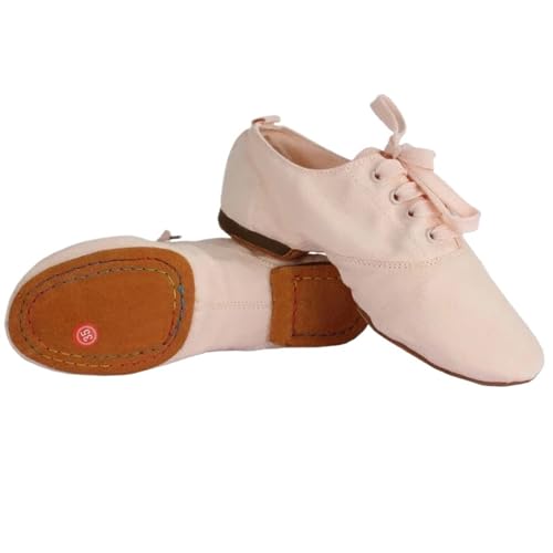 NRBMZYEN Latein Tanzschuhe Herren Kinder Ballettschuhe Kinder Canvas Ballettschuhe Damen Herren Tanzschuhe Tango Latein Modern Jazz Dance Training Schuhe, Pinke Wildledersohle, 37 von NRBMZYEN