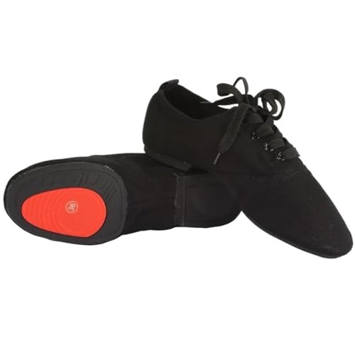 NRBMZYEN Latein Tanzschuhe Herren Kinder Ballettschuhe Kinder Canvas Ballettschuhe Damen Herren Tanzschuhe Tango Latein Modern Jazz Dance Training Schuhe, Schwarze Gummisohle, 38 von NRBMZYEN