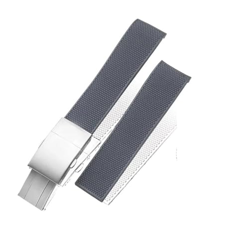 NRERDMT 21 mm Gummiarmband mit gebogenem Ende, kompatibel mit Longines Conquest HydroConquest L3.781 642 742 782 Sport-Taucharmband aus Silikon in Blau(Gray-silver) von NRERDMT