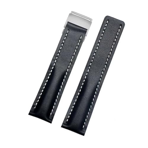 NRERDMT 22/24 mm, kompatibel mit Breitling-Lederarmband, Premier B01 Colt Chronograph Avenger AVIATOR 8, Faltschließe aus Stahl(BNL-1(1),22mmSilver Buckle) von NRERDMT