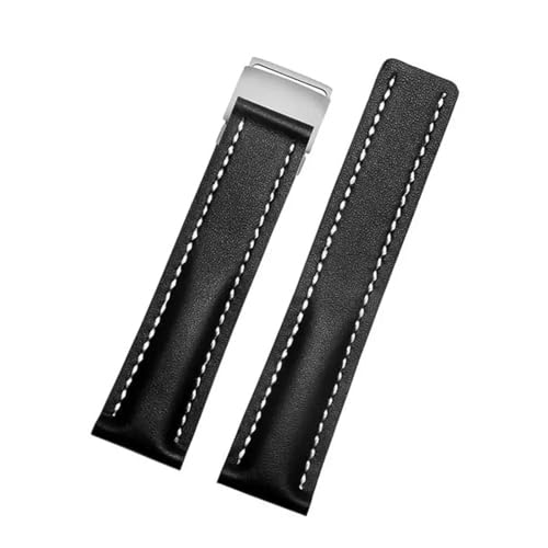 NRERDMT 22/24 mm, kompatibel mit Breitling-Lederarmband, Premier B01 Colt Chronograph Avenger AVIATOR 8, Faltschließe aus Stahl(BNL-6(6),24mmSilver Buckle) von NRERDMT