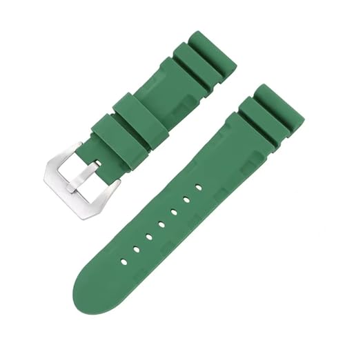 NRERDMT 22 mm 24 mm Schwarz Blau Orange Armygreen Uhrenarmband Silikonkautschukarmband Kompatibel mit dem Armband der Serie Panerai PAM111 PAM441 PAM386(Green Silver,24mm) von NRERDMT