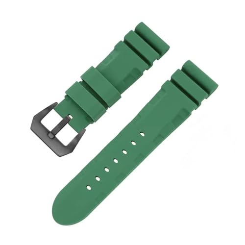 NRERDMT 22 mm 24 mm Schwarz Blau Orange Armygreen Uhrenarmband Silikonkautschukarmband Kompatibel mit dem Armband der Serie Panerai PAM111 PAM441 PAM386(Green black,22mm) von NRERDMT