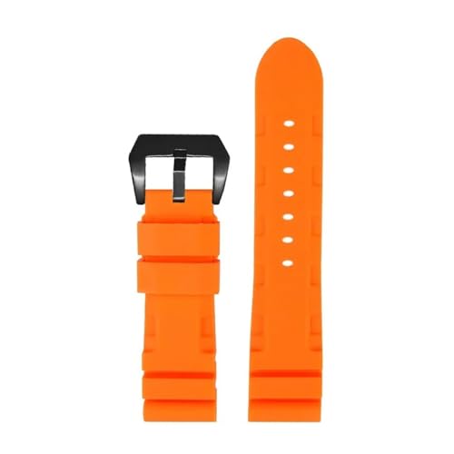 NRERDMT 22 mm 24 mm Schwarz Blau Orange Armygreen Uhrenarmband Silikonkautschukarmband Kompatibel mit dem Armband der Serie Panerai PAM111 PAM441 PAM386(Orange black,24mm) von NRERDMT