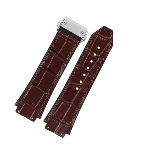 NRERDMT Kompatibel mit BIG BANG Uhrenarmband Edelstahlschnalle Herren Neues Echtleder Gummi Uhrenarmband 26 * 19mm Braun Schwarz(Slub-Brown,26X19mm silver clasp) von NRERDMT