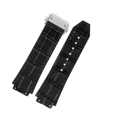 NRERDMT Kompatibel mit BIG BANG Uhrenarmband Edelstahlschnalle Herren Neues Echtleder Gummi Uhrenarmband 26 * 19mm Braun Schwarz(Slub-black,26X19mm no clasp) von NRERDMT
