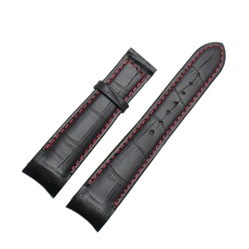 NRERDMT Kompatibel mit Tissot Omega Breitling Uhrenarmband Butterfly-Verschluss Ersatz Kalbsleder Rindsleder Braun Schwarz Uhrenarmband Gürtel(Black-red-no clasp,20mm) von NRERDMT