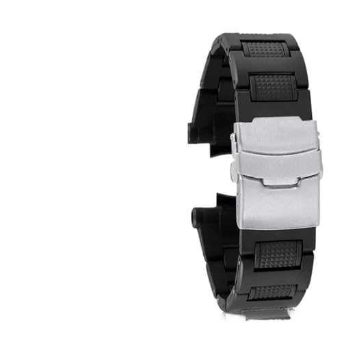 NRERDMT Kunststoff-Armband kompatibel mit Casio G-Shock GA-1000 1100 GW-4000 GW-A1100 A1000 Uhrenarmband Herren-Sportarmband 16 mm(Black silver clasp) von NRERDMT