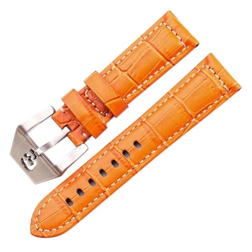NRERDMT Lederarmband Armband Braun Schwarz Damen Herren Uhrenarmband Metall Totenkopf Hohlschnalle Zubehör 20mm 22mm 24mm(Color:Orange,Size:22mm) von NRERDMT