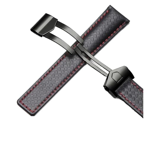 NRERDMT Rindsleder-Armband kompatibel mit TAG Heuer Calera Monaco F1 Schwarz Rot Herren Echtlederarmband Metallfaltschließe(B Black red Black) von NRERDMT