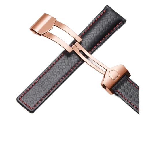 NRERDMT Rindsleder-Armband kompatibel mit TAG Heuer Calera Monaco F1 Schwarz Rot Herren Echtlederarmband Metallfaltschließe(B Black red RG) von NRERDMT
