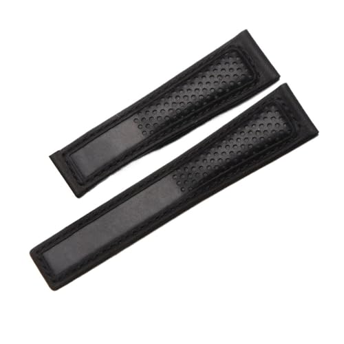 NRERDMT Rindsleder-Armband kompatibel mit TAG Heuer Calera Monaco F1 Schwarz Rot Herren Echtlederarmband Metallfaltschließe(Black no buckle) von NRERDMT