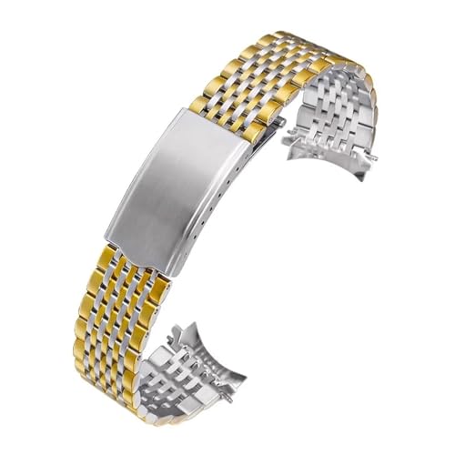 NRERDMT Uhrenarmband mit gebogenem Ende, kompatibel mit Omega Seamaster Speedmaster DeVille, Edelstahlarmband, 18 mm, 19 mm, 20 mm, dünnes Armband, Gürtel, Silbergold(Silver gold,20mm) von NRERDMT