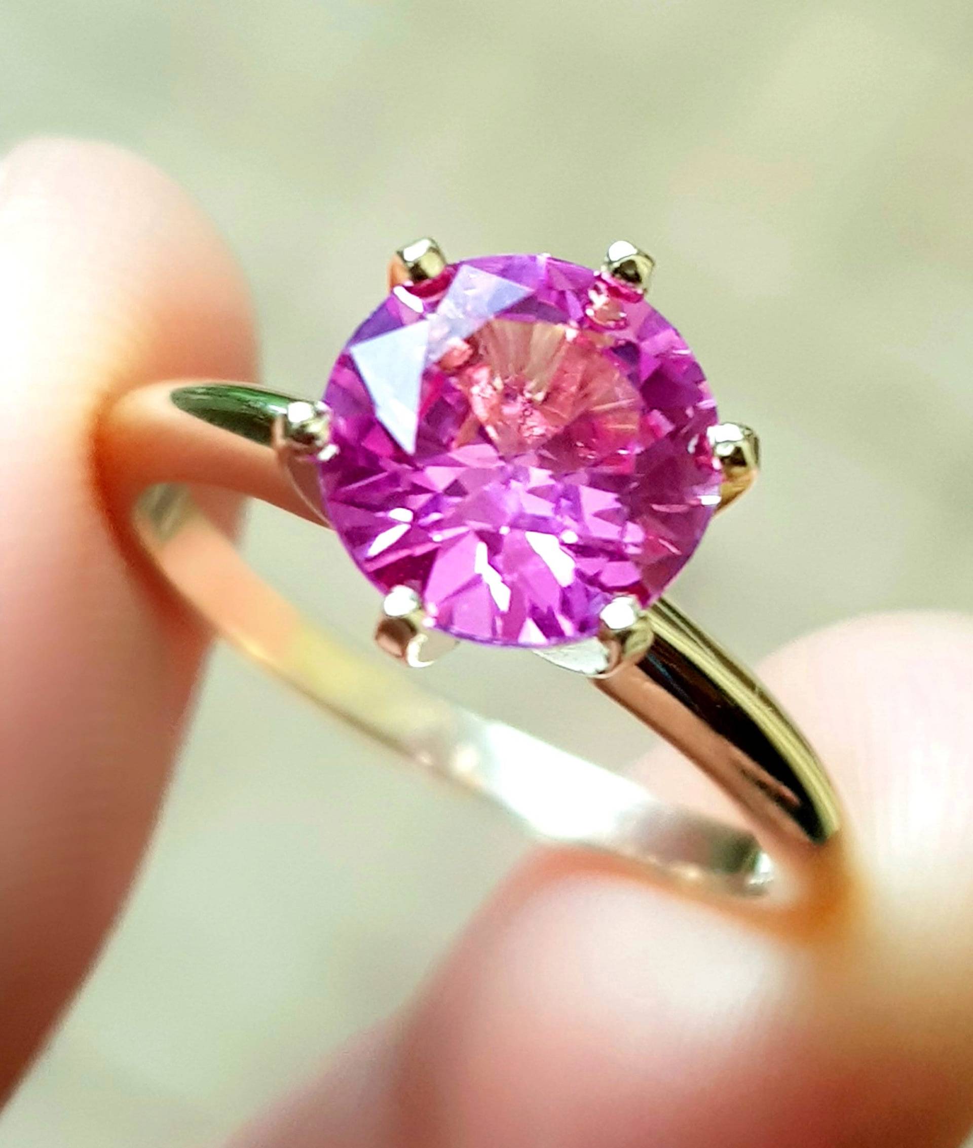 2Ct 2.6Ct 3.3Ct Echte Natürliche Vs Rosa Saphir Solitär Ring Massiv 14K Gelbgold Verlobung. Diamant Alternative. Hochzeitsschmuck von NRSDiamonds