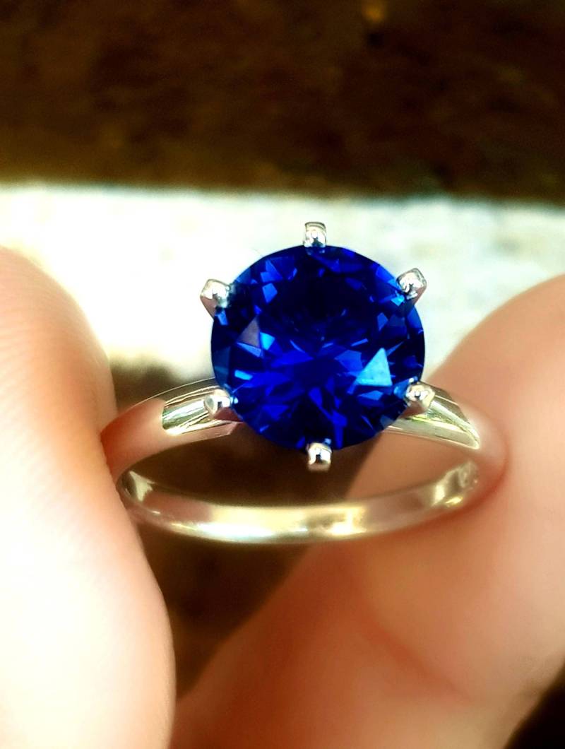 Echter Natürlicher 3.4Ct Vs Blauer Saphir Solitär Ring Aus Massivem 14K Weißgold. Verlobungsring. Etwas Blaues Ring. Brautschmuck von NRSDiamonds