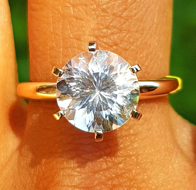 Echter Natur Danburit Farblos Vs Solitaire Ring Massiv 14K Gelbgold. Alternativer Brillantring. Verlobung Hochzeit. Schmuck von NRSDiamonds