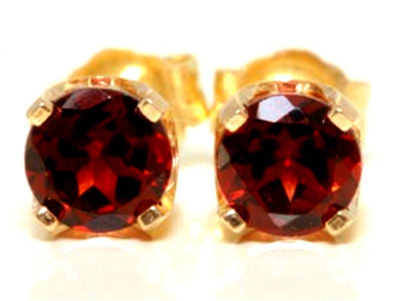 Natürliche Runde Vs Granat 14K Solid Gelbgold Ohrstecker. Runder Roter Granat-Schmuck. Gold Push Back Januar Steine von NRSDiamonds