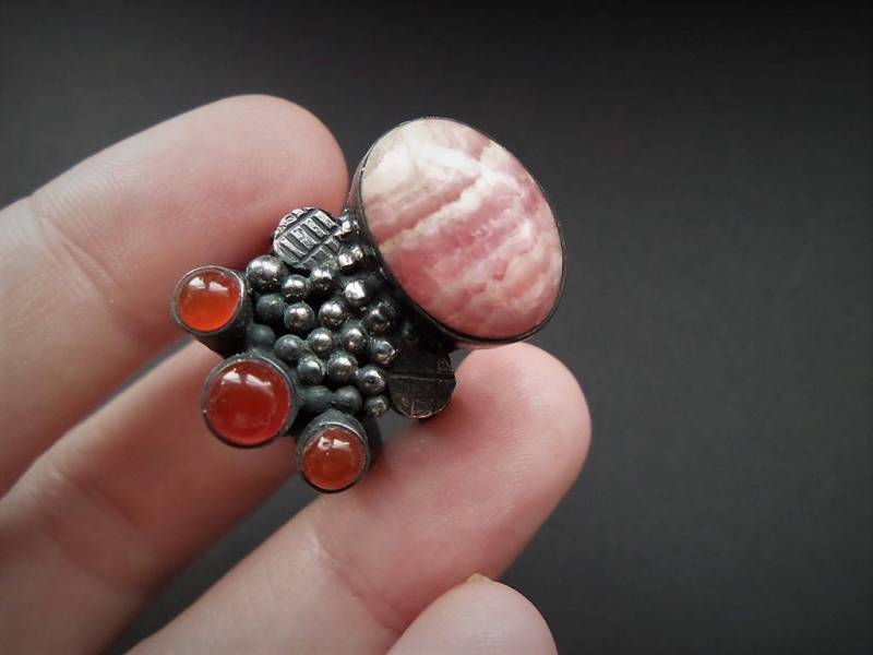 Rhodochrosit & Karneol Ring Gr.16 von NRSeelenhoelzer