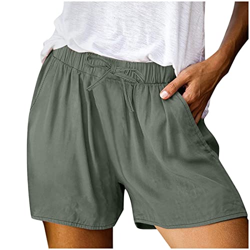 Kurze Hose Damen Sommer Lässige Leicht Sommershorts Kordelzug Stretch Weite Lose Shorts mit Taschen Hoher Taile Baumwolle Stoff Shorts Hotpants Luftige Strand Shorts Kurz Freizeithose Sport Shorts von NRTOTI