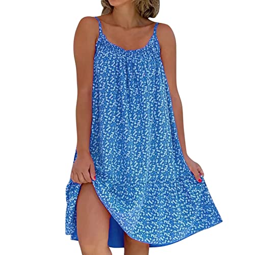 Sommerkleid Damen,Sexy Knielang Ärmellos Sommer Kleider Casual Blumenkleid Elegant Schick Trägerkleid Boho Spaghetti A-Linie Kurz Strandkleid Swing Leichte Freizeitkleid Blumen Camisole-Kleid von NRTOTI