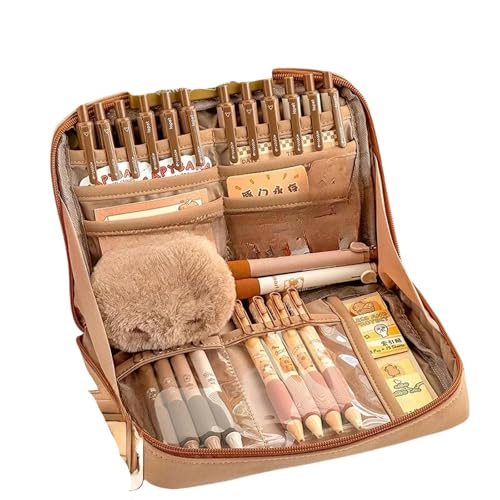 NRUFYSJG federmappe Bleistiftkoffer Mit Großer Kapazität Gut Aussehender Multifunktionaler Klassifizierungsspeicher Stationerie Aufbewahrungstasche-braun von NRUFYSJG