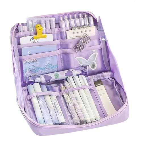 NRUFYSJG federmappe Bleistiftkoffer Mit Großer Kapazität Gut Aussehender Multifunktionaler Klassifizierungsspeicher Stationerie Aufbewahrungstasche-lila von NRUFYSJG