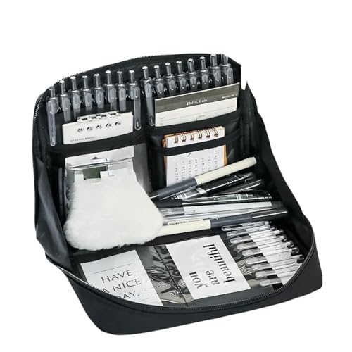 NRUFYSJG federmappe Bleistiftkoffer Mit Großer Kapazität Gut Aussehender Multifunktionaler Klassifizierungsspeicher Stationerie Aufbewahrungstasche-schwarz von NRUFYSJG