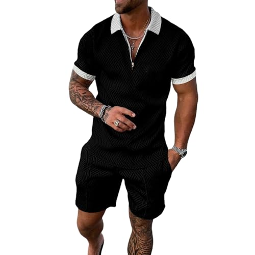 NRVTRE Herren Trainingsanzug Sommer Sportanzug 2 Teiliges Business Polo Hemd Set Kurzarm T-Shirts Kurze Hose Freizeitanzug (L, XXL) von NRVTRE