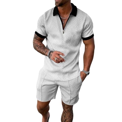 NRVTRE Herren Trainingsanzug Sommer Sportanzug 2 Teiliges Business Polo Hemd Set Kurzarm T-Shirts Kurze Hose Freizeitanzug (N, M) von NRVTRE