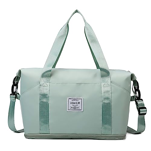 Leichte erweiterbare Reisetasche Weekender Carry on Overnight Bag mit Trocken- und Nass-Trennung Sport Tote Gym Bag Schultertasche für Frauen Wasserdicht, M-Hellgrün, Erweiterbar von NRW