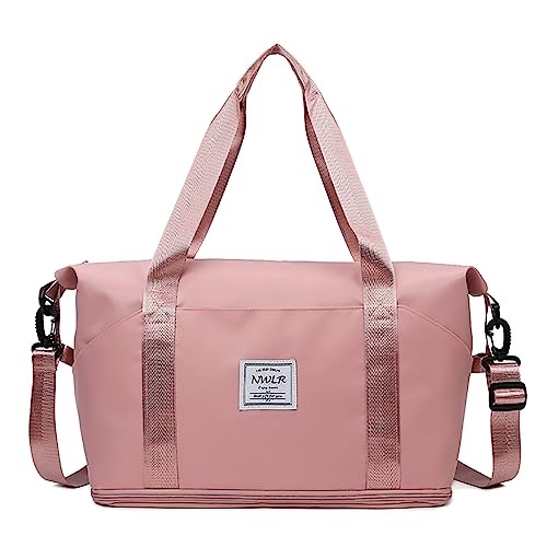 Leichte erweiterbare Reisetasche Weekender Carry on Overnight Bag mit Trocken- und Nass-Trennung Sport Tote Gym Bag Schultertasche für Frauen Wasserdicht, M-pink, Erweiterbar von NRW