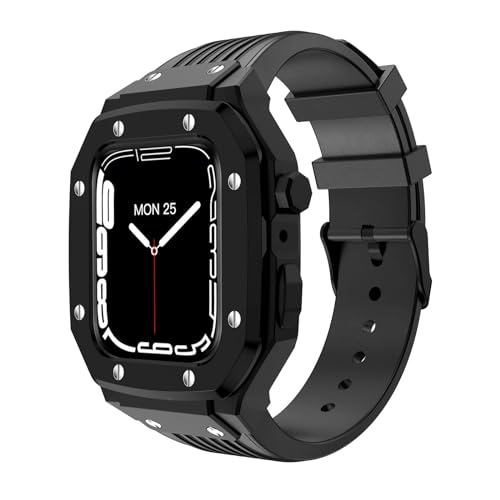 NRYCR Armband für Apple Watch, 44 mm, 45 mm, 42 mm, für Apple Watch, Silikon-Uhrenarmband + Edelstahl-Uhrengehäuse, 45 mm, 44 mm, 42 mm, Modifikationsset mit Metallrahmen, 42mm, Achat von NRYCR
