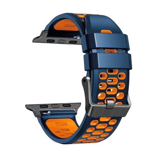 NRYCR FKM Gummi-Uhrenarmband für Apple Watch Ultra 49 mm, Ersatz-Uhrenzubehör, Armband 9, 8, 7, 6, 5, 4, SE-Serie, 45 mm, 44 mm, 42 mm, Farbe: Blau-Orange, Größe: 42 mm von NRYCR