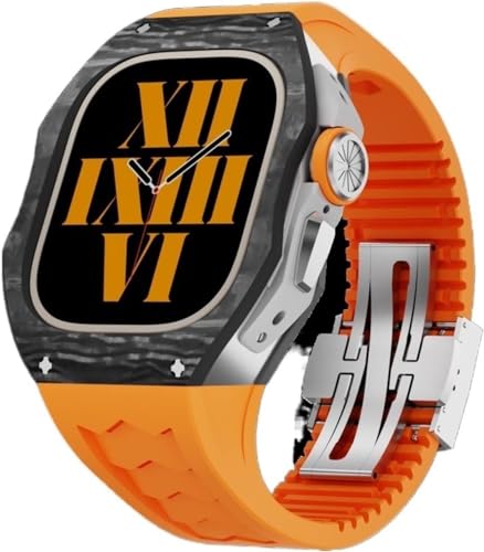 NRYCR Luxuriöses Kohlefaser-Uhrengehäuse, Fluorkautschuk-Armband, für Apple Watch 49 mm, Herren-Gehäuse aus Titanlegierung, Gummiband, Mod-Kit, Ersatz für iWatch Ultra 2, 49 mm, Achat von NRYCR