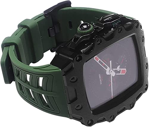 NRYCR Modifikationsset, Uhrengehäuse aus Zinklegierung, für iWatch Serie 8, 7, 41/45 mm, mit Gummiband, für Damen und Herren, Metalllünette, Fluorkautschuk-Armband, kompatibel mit Apple Watch SE 6, 5, von NRYCR