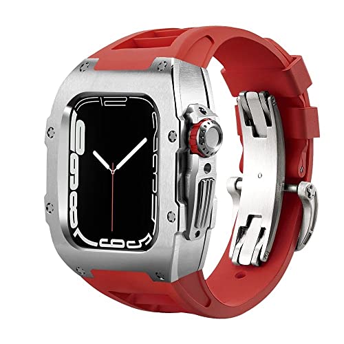 NRYCR Modifikationsset für Apple Watch Armband 7, 6, 5, 4, RM, Metallgehäuse für iWatch-Serie, 44 mm, 45 mm, Gummi-Armband, 44MM, Achat von NRYCR