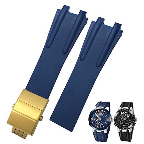 NRYCR Uhrenarmband, 26 mm, Gummi, Stahl, Klappschnalle, passend für Ulysse Nardin, Blau, Schwarz, Braun, wasserdichtes Sportarmband, Zubehör, 26 mm, Achat von NRYCR