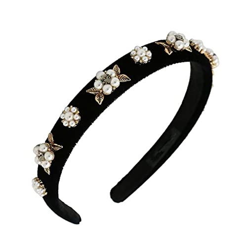 Stirnband Damen Retro Blumen Samt Stirnband Exquisite Perlen Stirnband Haarschmuck von NSIBAN