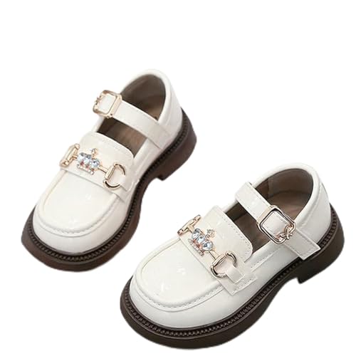Mädchen-Schulschuhe, Schulschuhe, Uniform, flache flache runde Zehenpartie, Slipper, Ballerina, Büroschuhe, A White, 27 EU von NSICBMNO