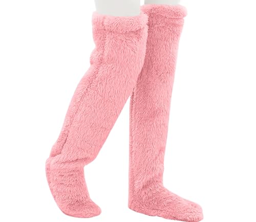 NSICBMNO 2 Paar Kniestrümpfe für Damen, kuschelige Pfotensocken, Hausschuhe, flauschige Socken, Hausschuhe, flauschige Socken, lange Socken, warme Overknee-Socken, Plüsch-Hausschuhe, Strümpfe, von NSICBMNO