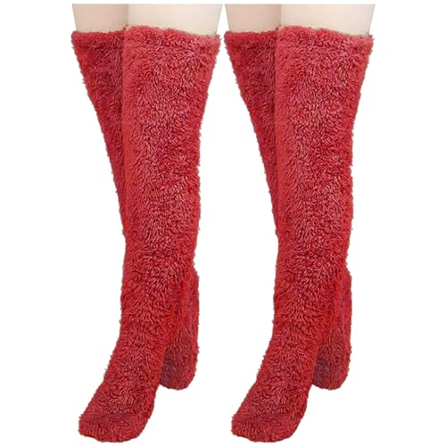 NSICBMNO 2 Paar Kniestrümpfe für Damen, kuschelige Pfotensocken, Hausschuhe, flauschige Socken, Hausschuhe, flauschige Socken, lange Socken, warme Overknee-Socken, Plüsch-Hausschuhe, Strümpfe, von NSICBMNO