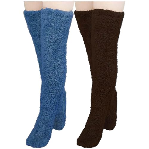 NSICBMNO 2 Paar Kniestrümpfe für Damen, kuschelige Pfotensocken, Hausschuhe, flauschige Socken, Hausschuhe, flauschige Socken, lange Socken, warme Overknee-Socken, Plüsch-Hausschuhe, Strümpfe, von NSICBMNO