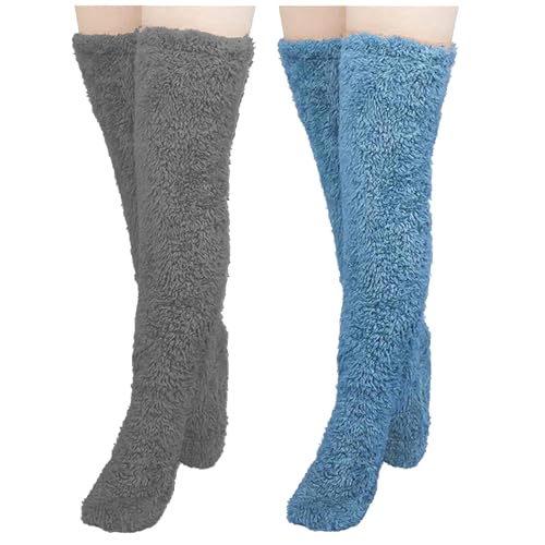 NSICBMNO 2 Paar Kniestrümpfe für Damen, kuschelige Pfotensocken, Hausschuhe, flauschige Socken, Hausschuhe, flauschige Socken, lange Socken, warme Overknee-Socken, Plüsch-Hausschuhe, Strümpfe, von NSICBMNO