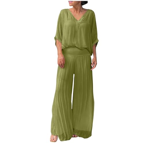 NSICBMNO Co Ord Sets für Damen, elegantes 2-teiliges Outfit, Chiffon, Hochzeits-Outfit, übergroßer V-Ausschnitt, T-Shirt, halbe Ärmel, Oberteil, weites Bein, Hose, Brautmutter-Set, Loungewear, NSICBMNO Co Ord Sets für Damen, elegantes 2-teiliges Outfit, Chiffon, Hochzeits-Outfit, übergroßer V-Ausschnitt, T-Shirt, halbe Ärmel, Oberteil, weites Bein, Hose, Brautmutter-Set, Loungewear, von NSICBMNO