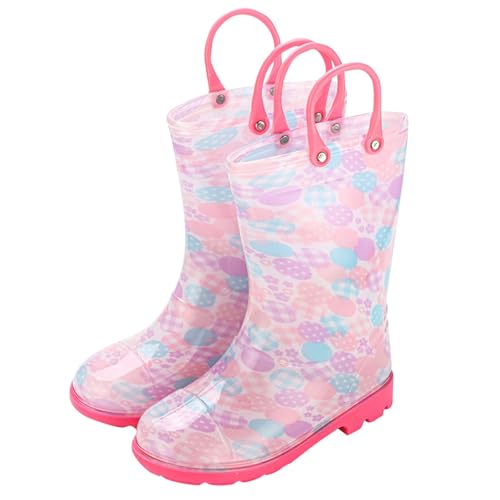 NSICBMNO Gummistiefel für Kinder – wasserdichte Gummistiefel für Mädchen und Jungen, Gummistiefel mit Tragegriffen, florale Erdbeer-Regenschuhe, rutschfeste Gummistiefel, Outdoor, Schlamm, Pfütze von NSICBMNO